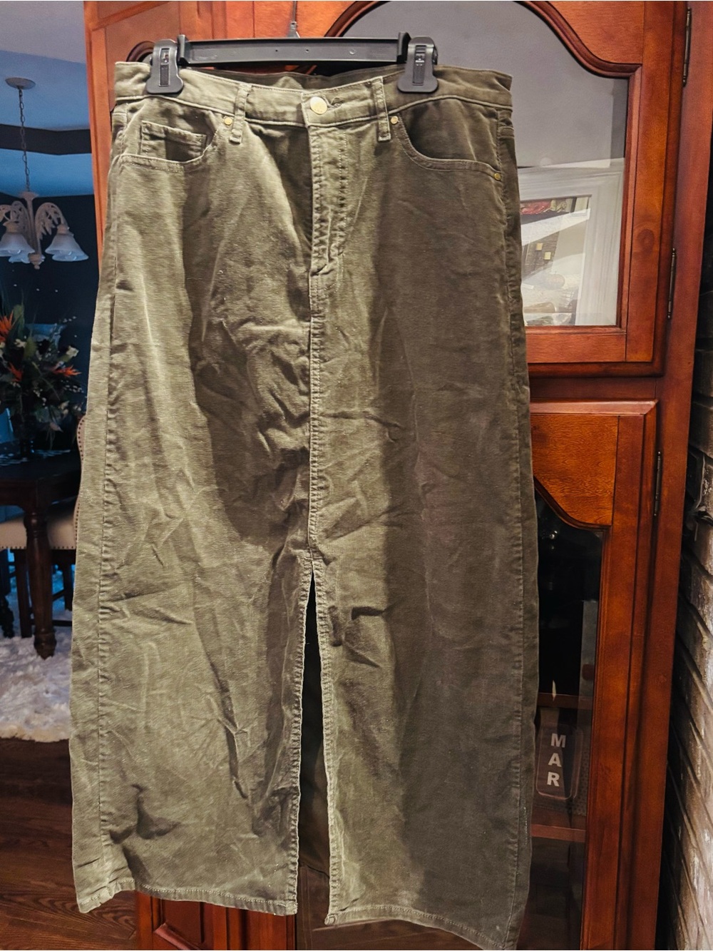 Olive Green Corduroy Maxi Skirt